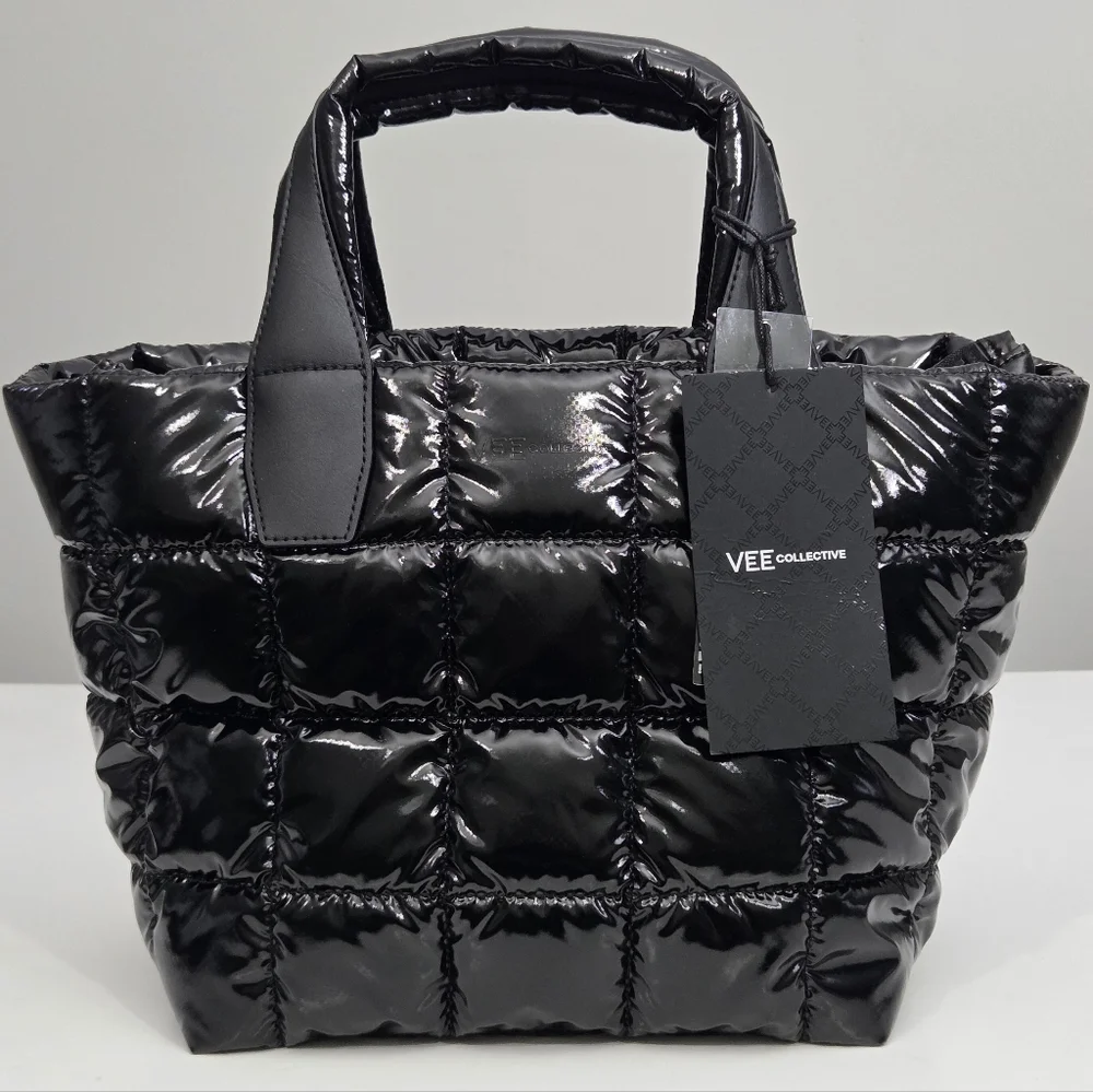 NWT VEE COLLECTIVE PORTER SMALL TOTE BAG - BLACK VINYL - Picture 6 of 11